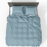 Handmade Luxurious Premium Striped Satin Cotton Duvet Cover | Stone Blue